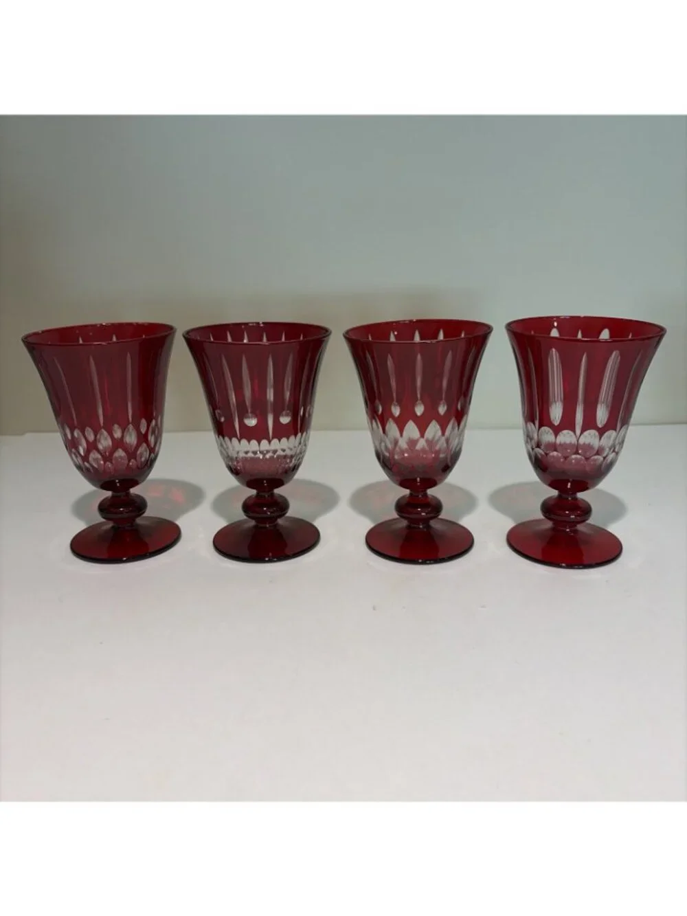 Williams Sonoma Wilshire Jewel Cut Goblets Red 9 Ounce Mixed Designs Set of 4